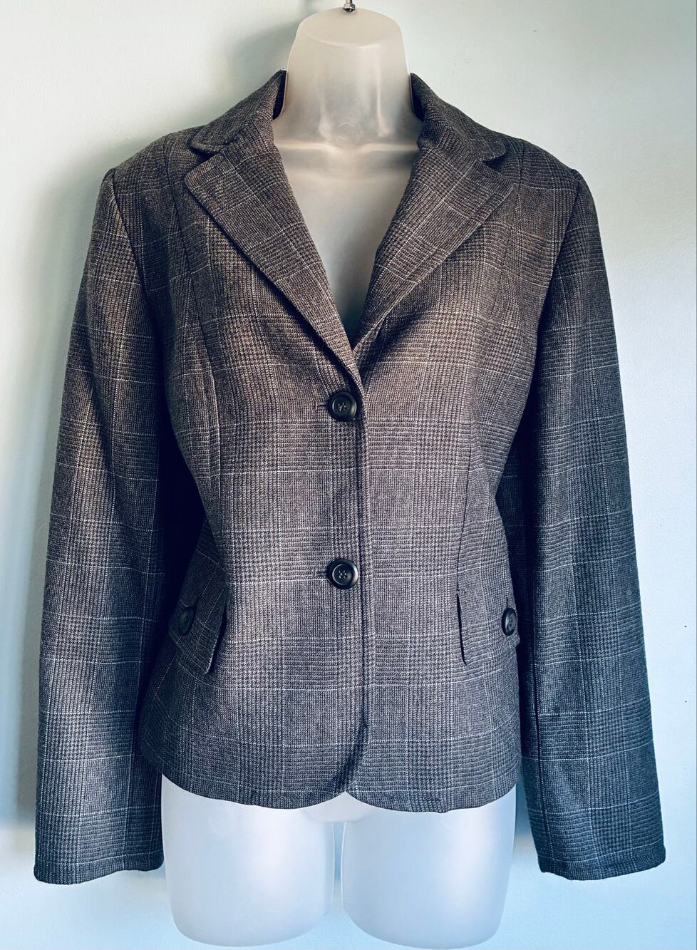 Pendleton 100% Virgin Wool Plaid Blazer Jacket Women's 10 Gray Blue
